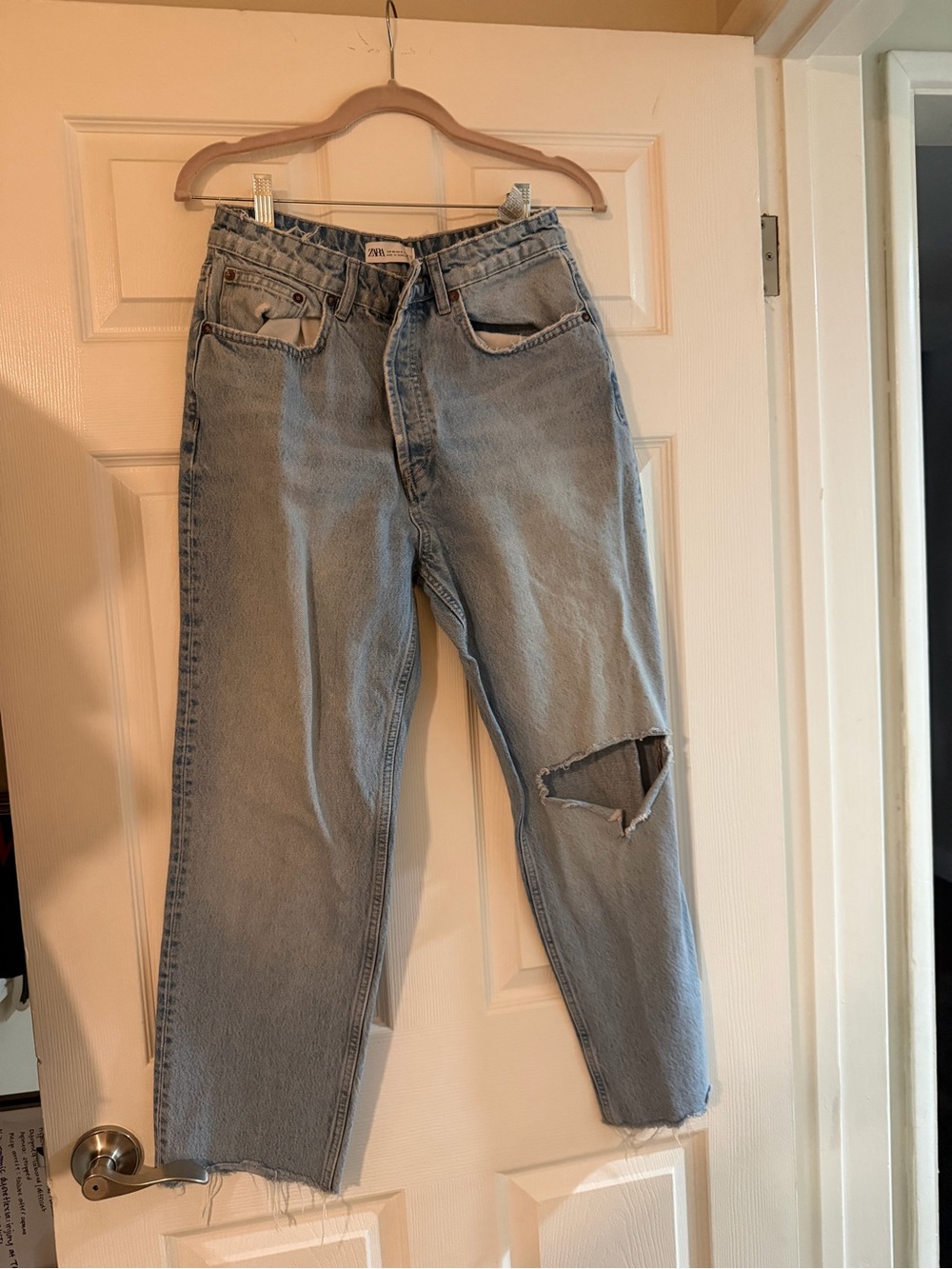 Zara Light Blue Cropped Distressed Jeans